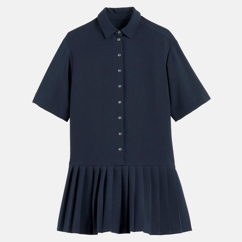 La Redoute Collections Kurzärmeliges Hemdkleid mit Plissee-Rock  