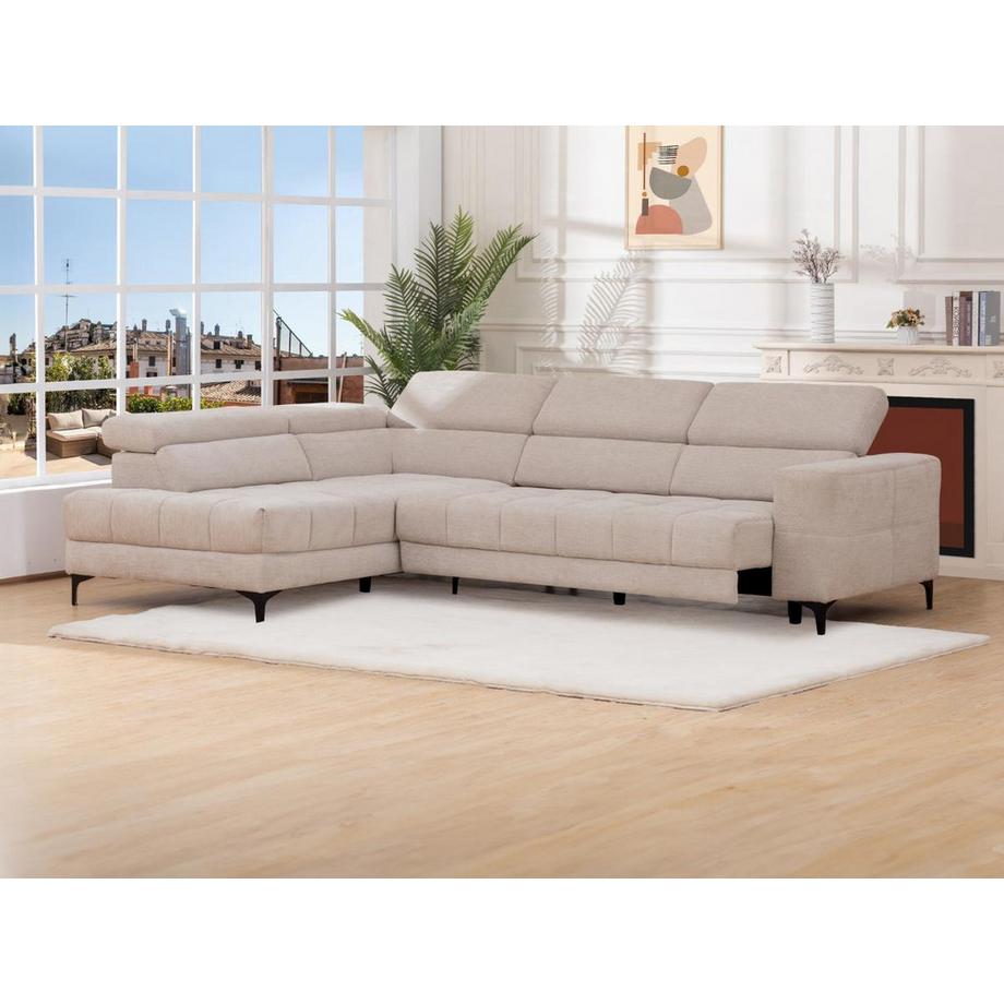 Vente-unique Eckrelaxsofa elektrisch - Ecke links - mit ausziehbarer Sitzfläche - Stoff - Beige - MONISO  