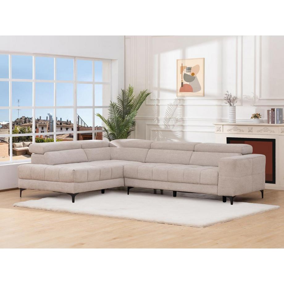 Vente-unique Eckrelaxsofa elektrisch - Ecke links - mit ausziehbarer Sitzfläche - Stoff - Beige - MONISO  
