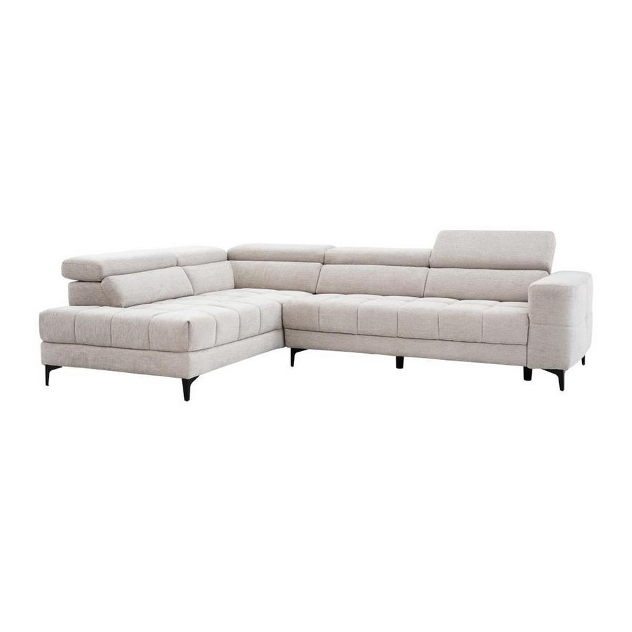 Eckrelaxsofa elektrisch - Ecke links - mit ausziehbarer Sitzfläche - Stoff - Beige - MONISO