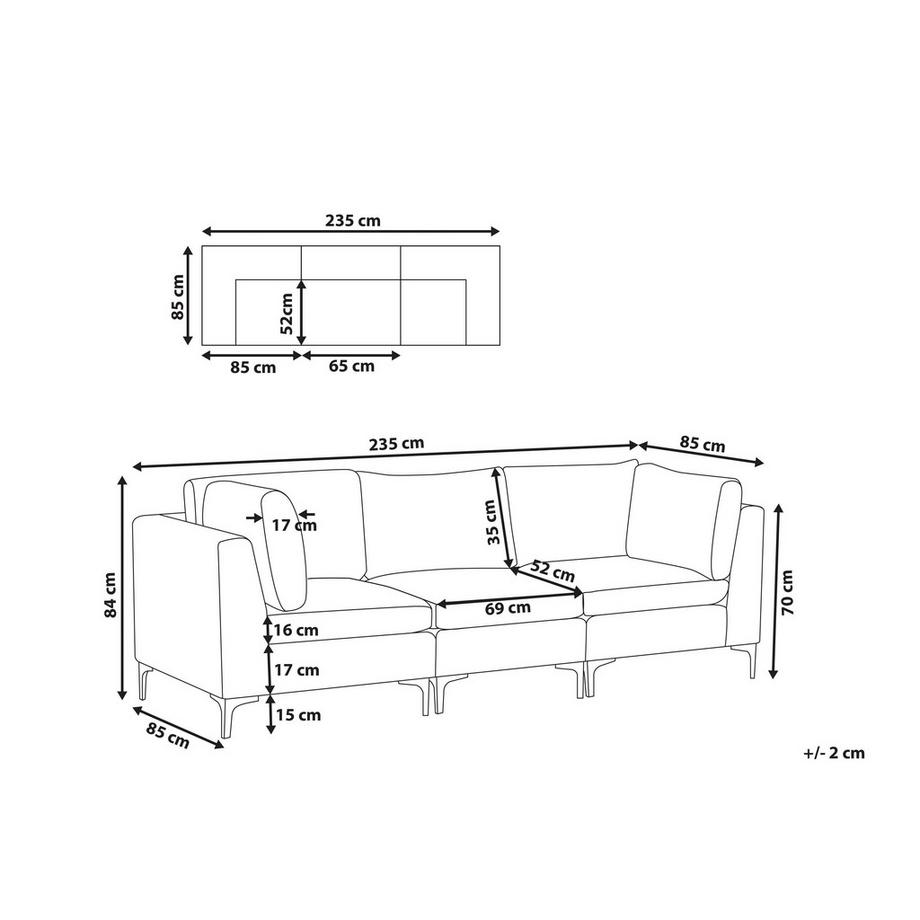 Beliani 3 Sitzer Sofa aus Samtstoff  EVJA  