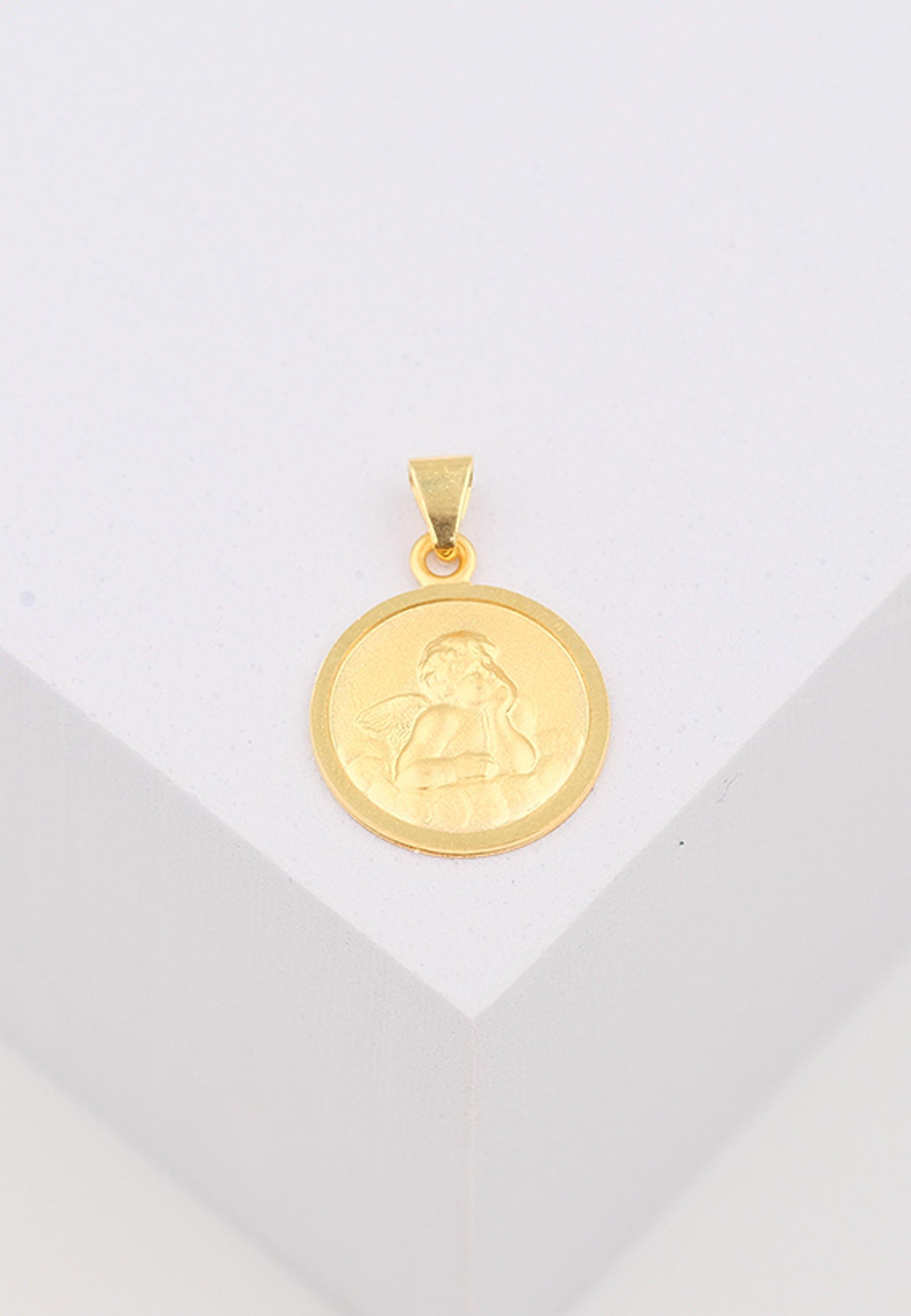 MUAU Schmuck  Anhänger Medaille Engel Gelbgold 750, 12mm 