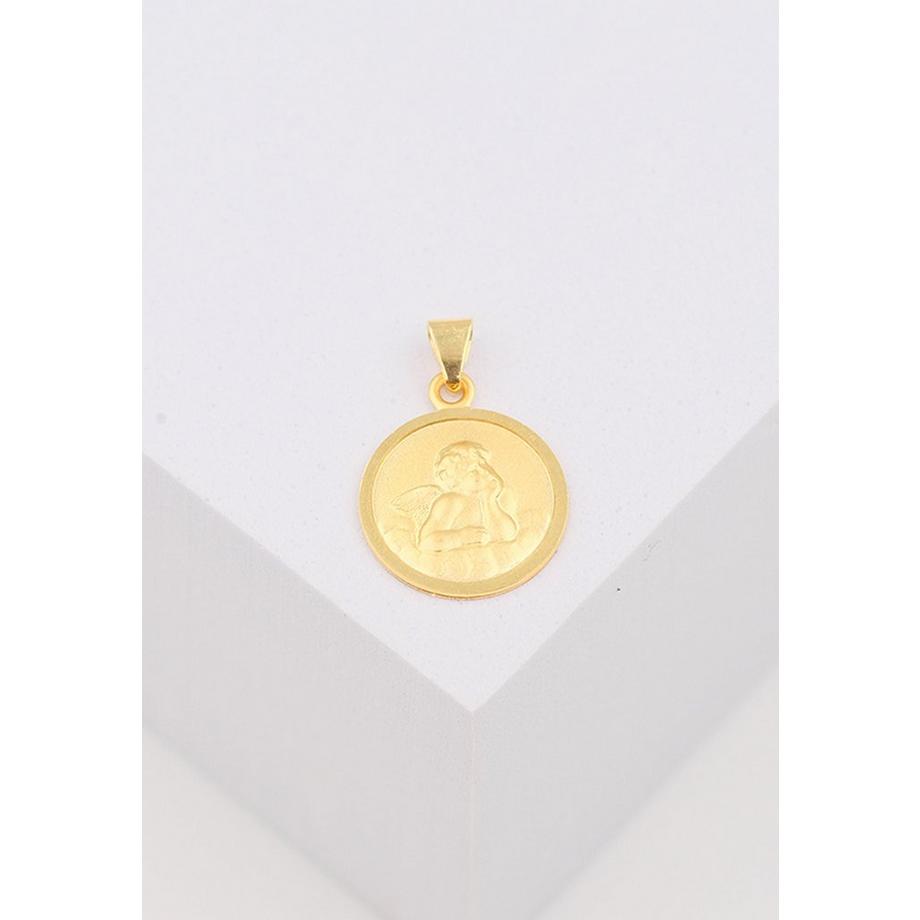 MUAU Schmuck  Anhänger Medaille Engel Gelbgold 750, 12mm 