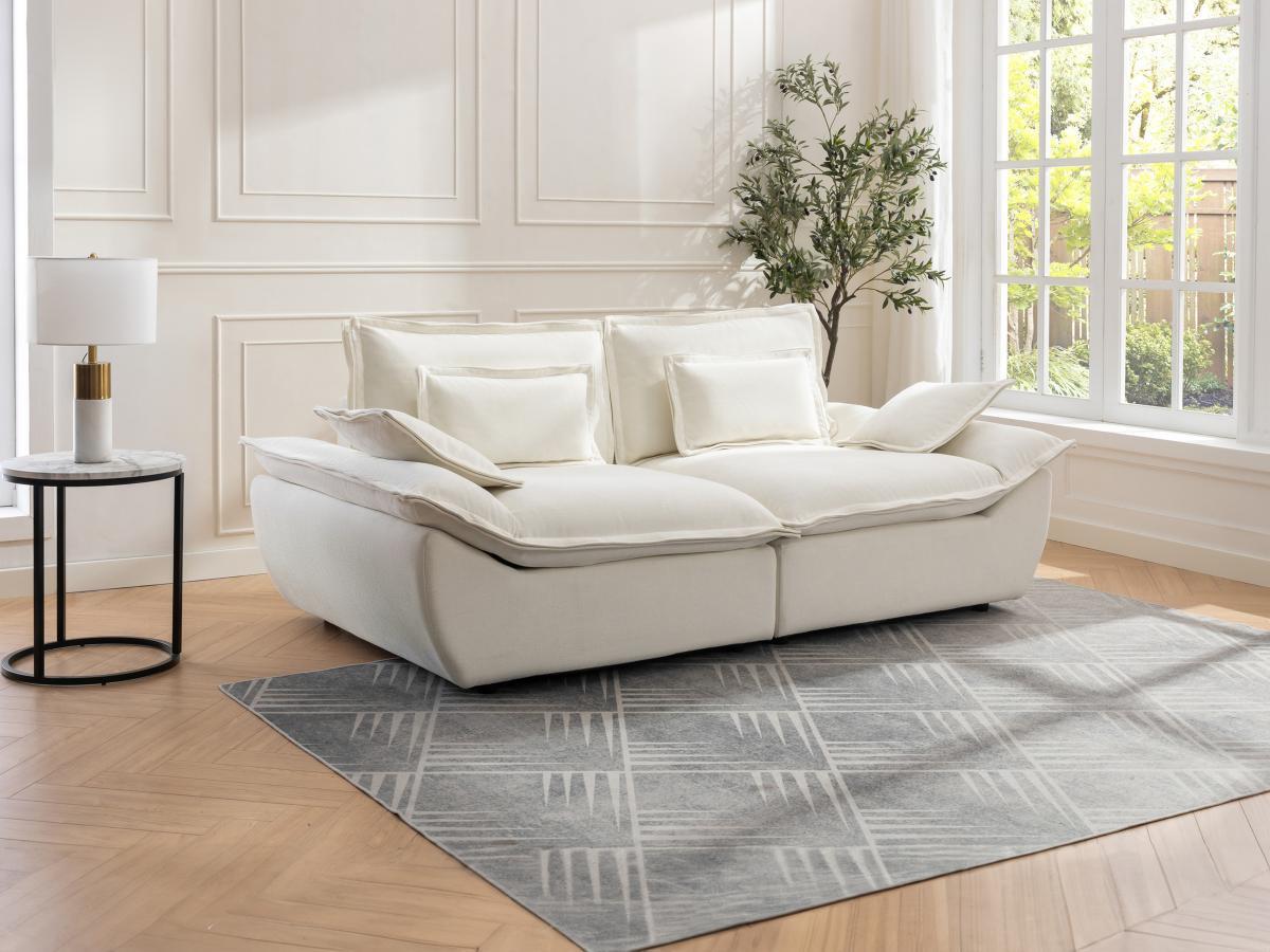 Vente-unique Sofa 3-Sitzer - melierter Stoff - Elfenbein - NARANGO  