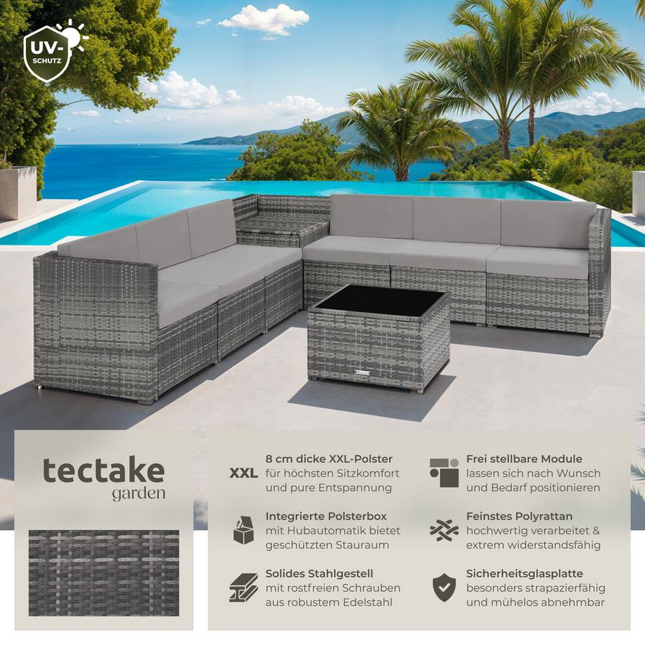 Tectake Rattan Lounge Verona für 6 Personen widerstandsfähig und UV-beständig  