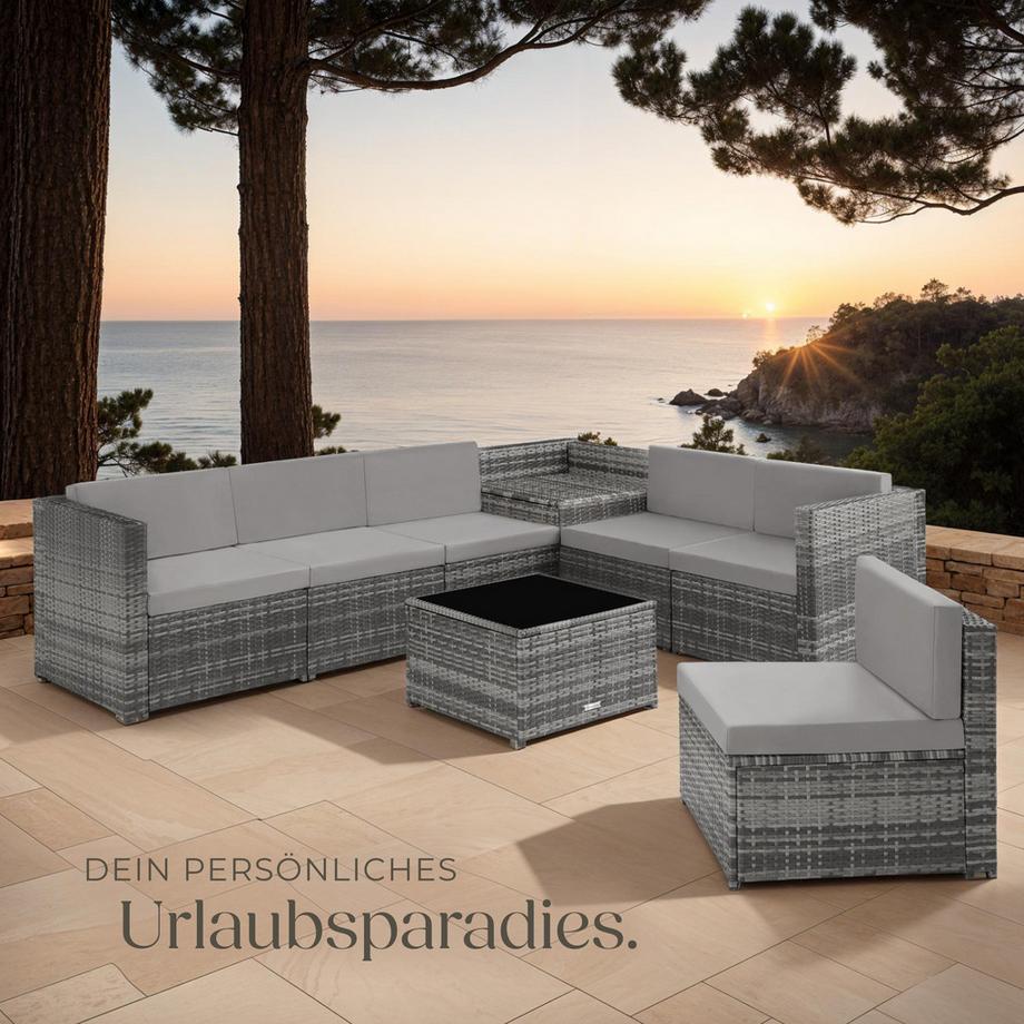 Tectake Rattan Lounge Verona für 6 Personen widerstandsfähig und UV-beständig  