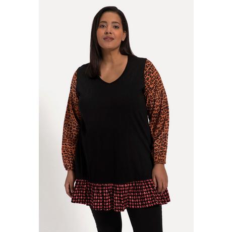 Ulla Popken  Longshirt, A-Linie, Mustermix, V-Ausschnitt, Langarm 