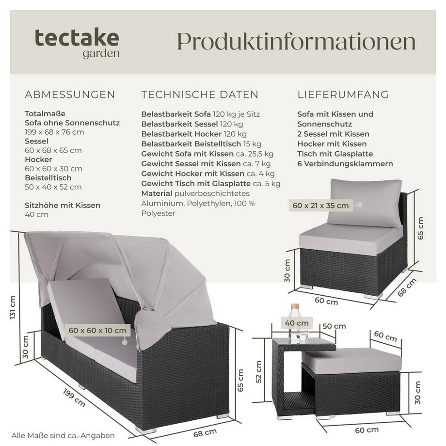 Tectake Rattan Lounge San Marino mit Aluminiumgestell für 5 bis 6 Personen  
