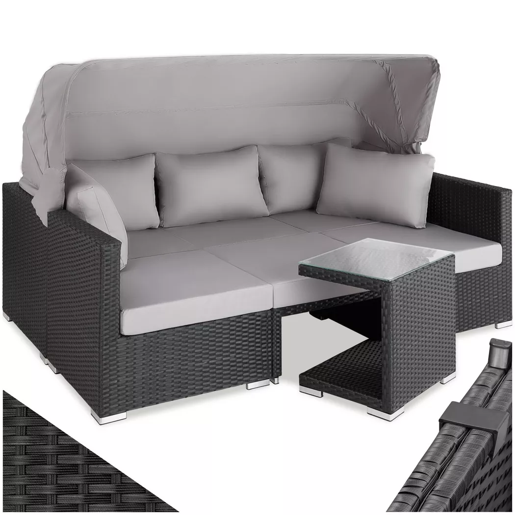 Tectake - Salon en rotin et aluminium San Marino résistant aux intempéries et aux UV, One Size, Charcoal Black