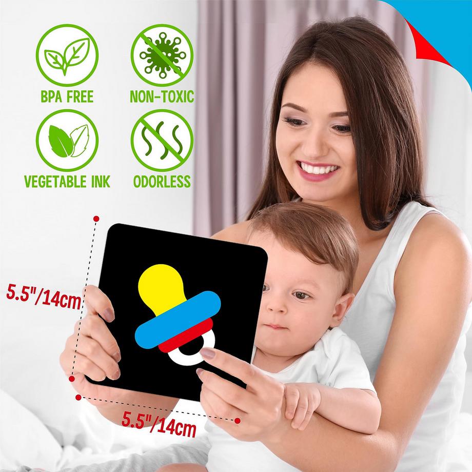 Activity-board  50 Seiten mit bunten Karten zur visuellen Stimulation von Babys, 25 Stück kontrastreiche, farbcodierte Karten 