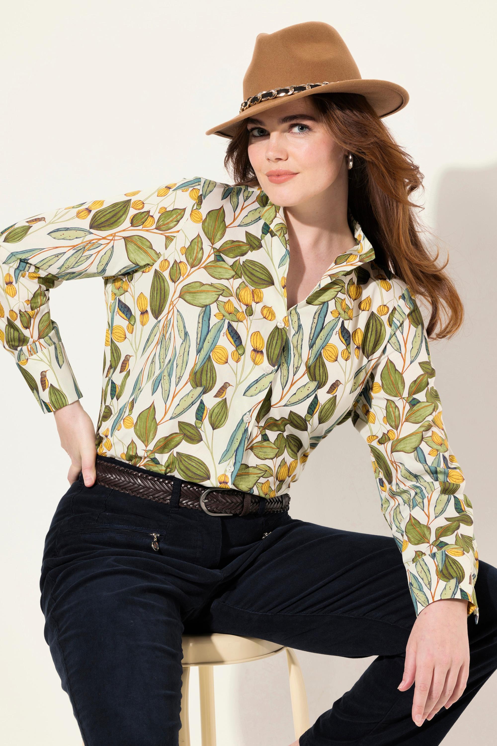 Ulla Popken  Blouse col calice, imprimé cerf, manches longues 