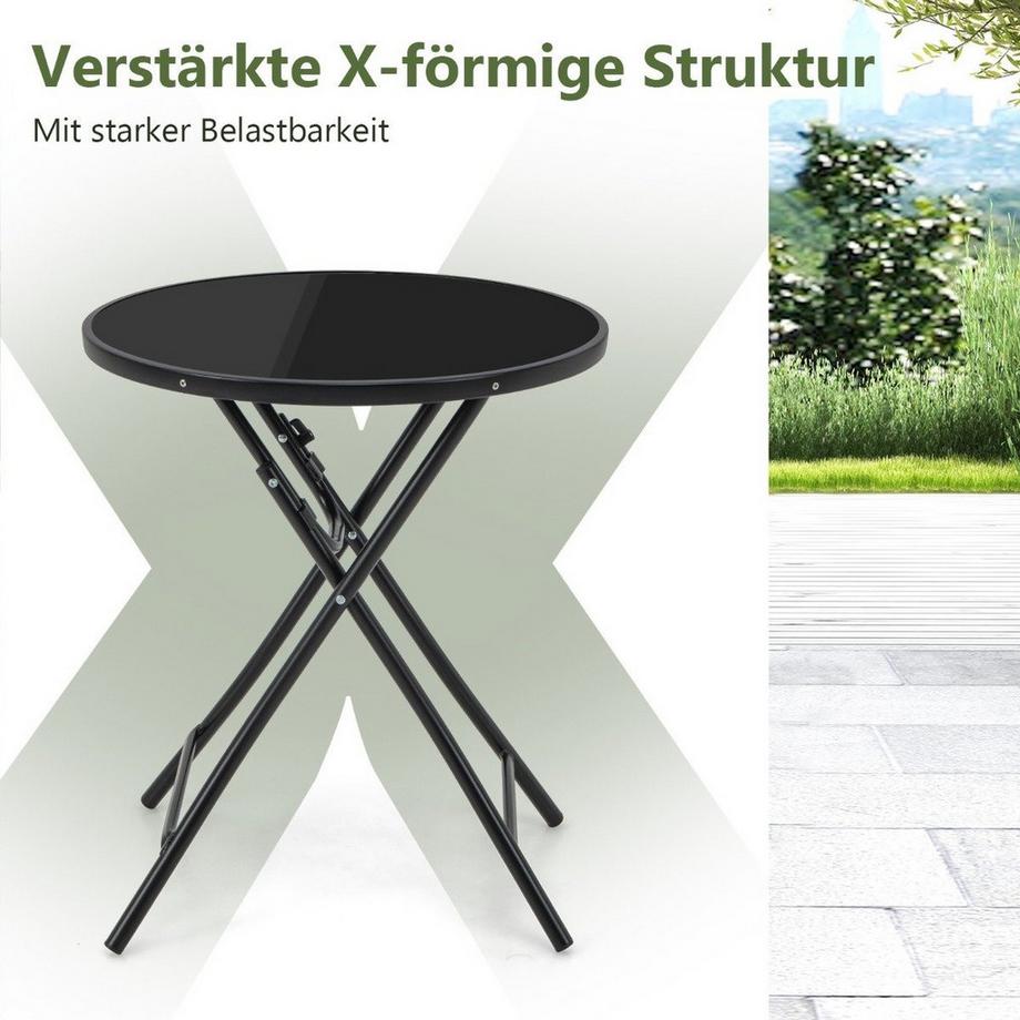 Northio Ø 59 cm Runder Bistrotisch mit Tischplatte aus Gehärtetem Glas & Robustem Metallrahmen  