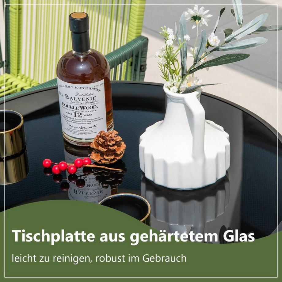 Northio Ø 59 cm Runder Bistrotisch mit Tischplatte aus Gehärtetem Glas & Robustem Metallrahmen  