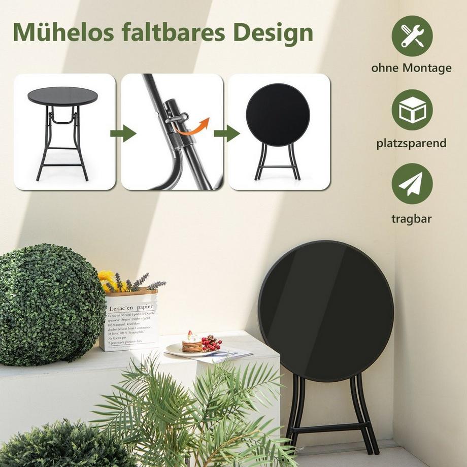 Northio Ø 59 cm Runder Bistrotisch mit Tischplatte aus Gehärtetem Glas & Robustem Metallrahmen  