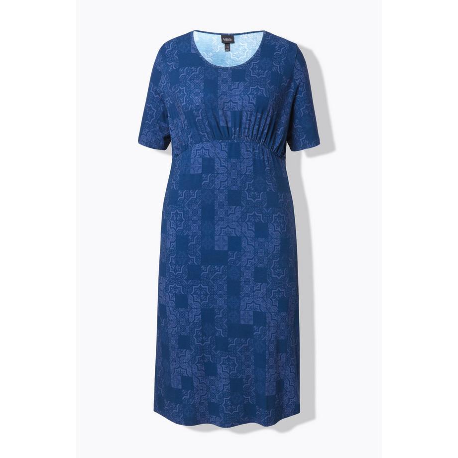 Ulla Popken Abito di jersey Taglio svasato Scollo a girocollo Mezze maniche con volant  