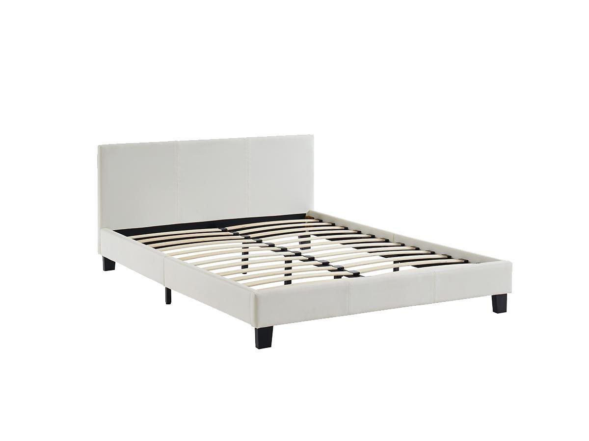 Vente-unique Letto 140 x 190 cm Similpelle Bianco + Materasso - CORNELIUS II  