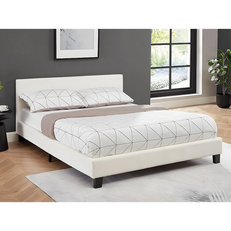 Vente-unique Letto 140 x 190 cm Similpelle Bianco + Materasso - CORNELIUS II  