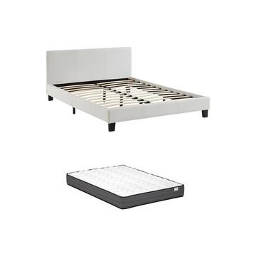 Letto 140 x 190 cm Similpelle Bianco + Materasso - CORNELIUS II