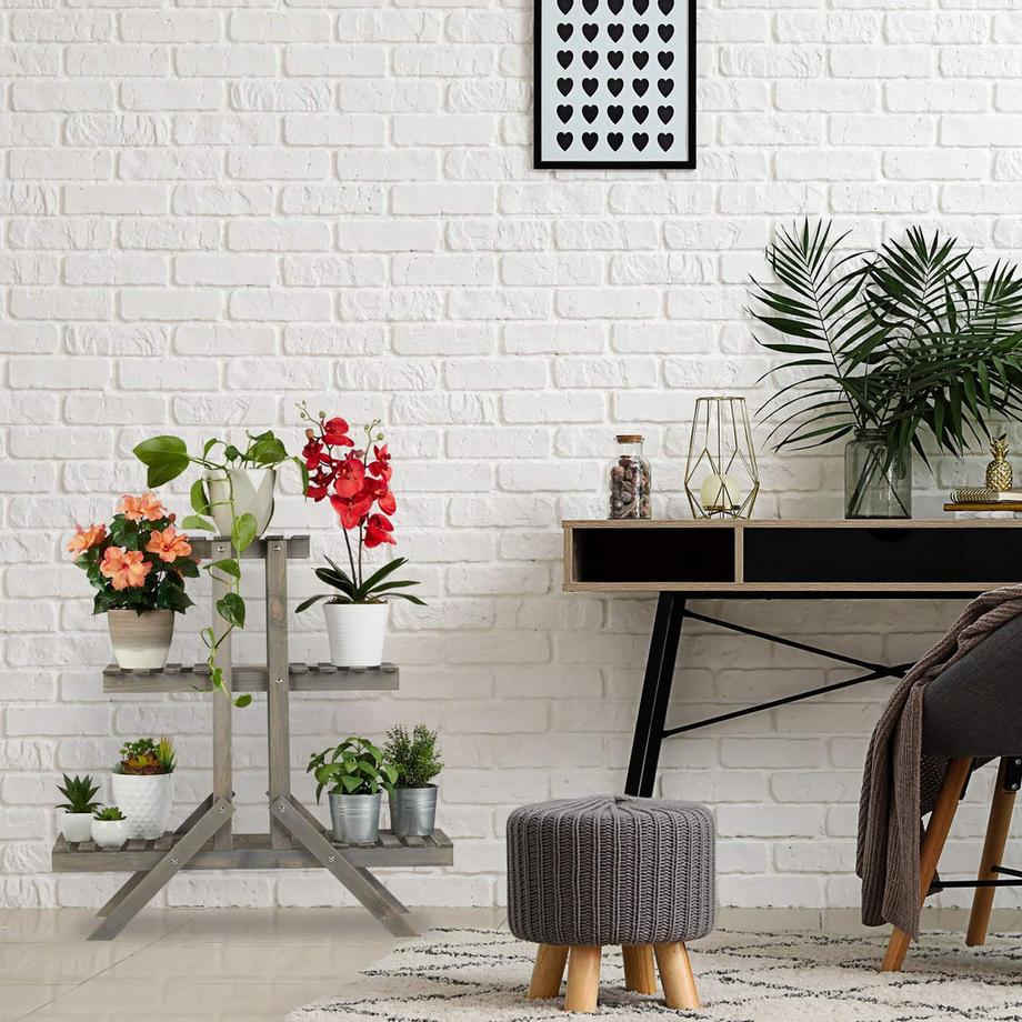 B2X Escalier fleuri en bois à 3 marches  