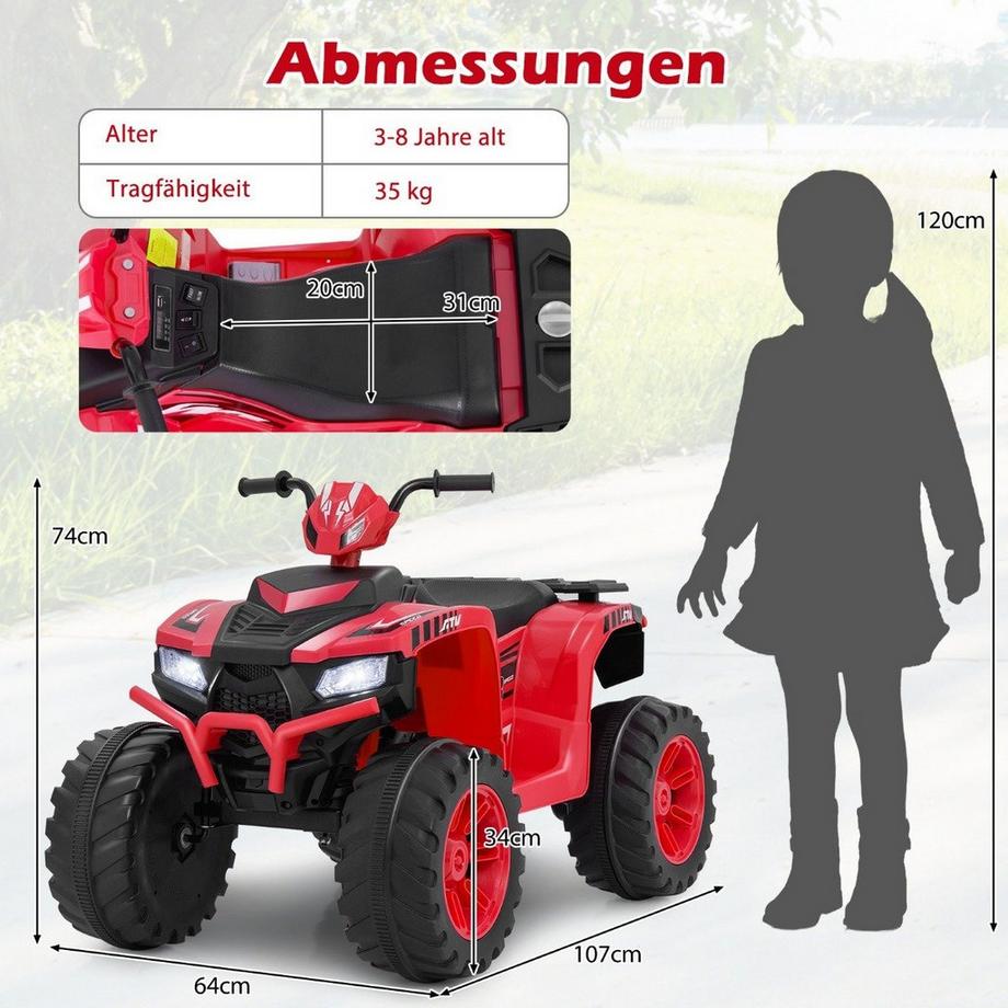 Northix  24V Elektro Kinderquad Elektroquad mit drahtloser Verbindung Elektro Quad Rot 