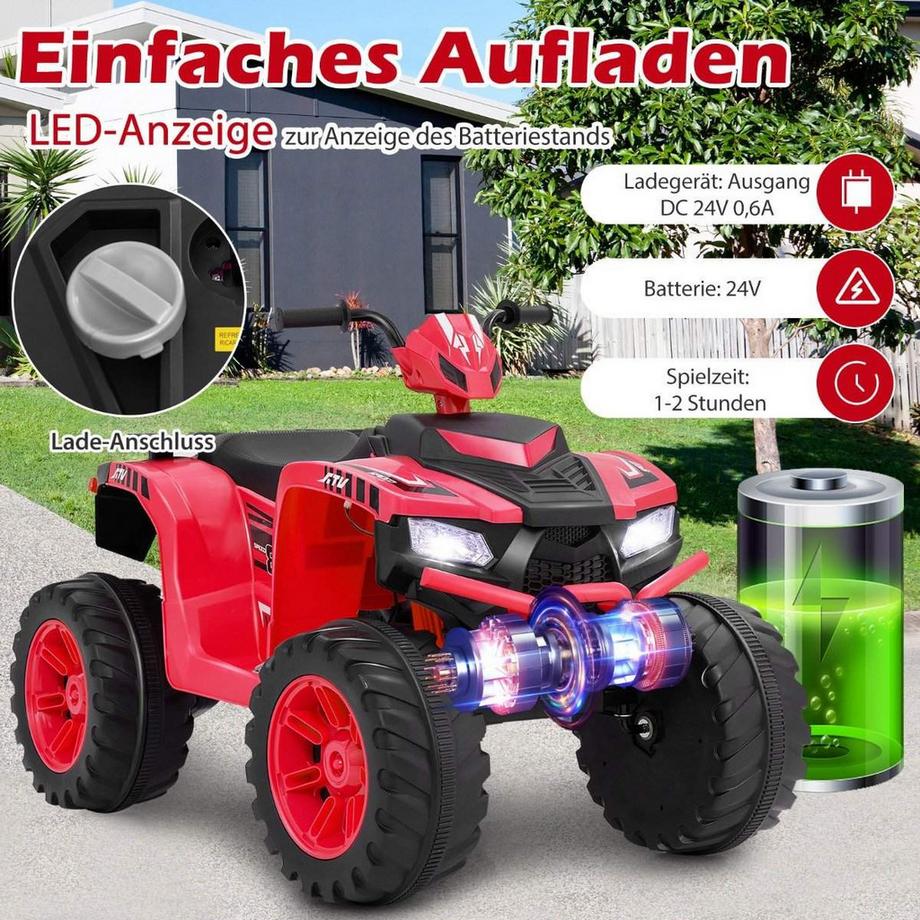 Northix  24V Elektro Kinderquad Elektroquad mit drahtloser Verbindung Elektro Quad Rot 