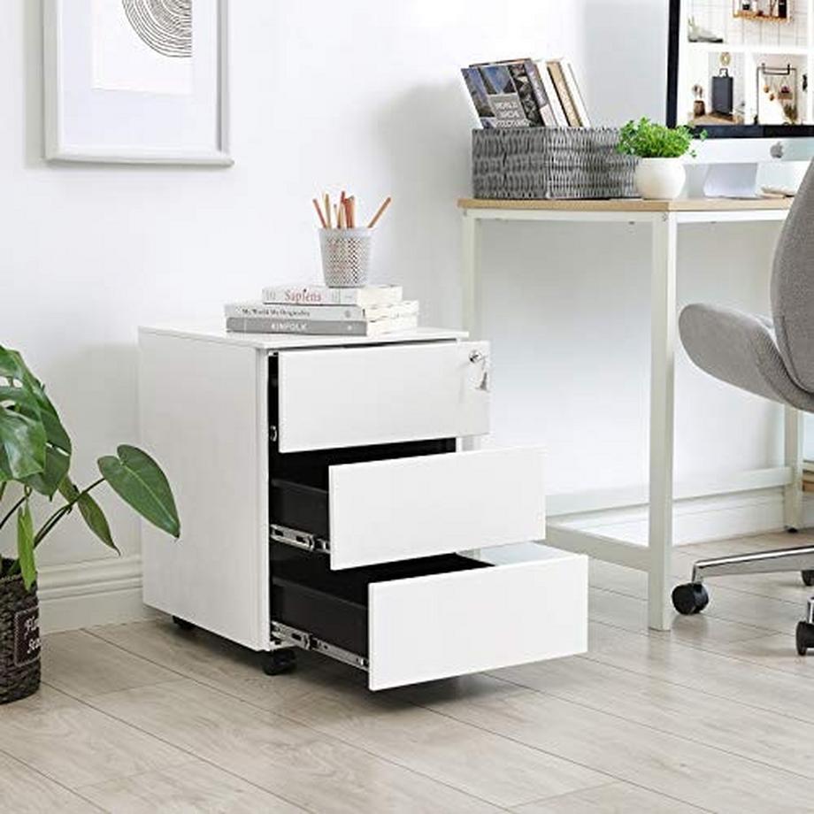 Pricenet Rollbarer Aktenschrank aus Stahl mit 3 Schubladen, Schloss und Rollen  