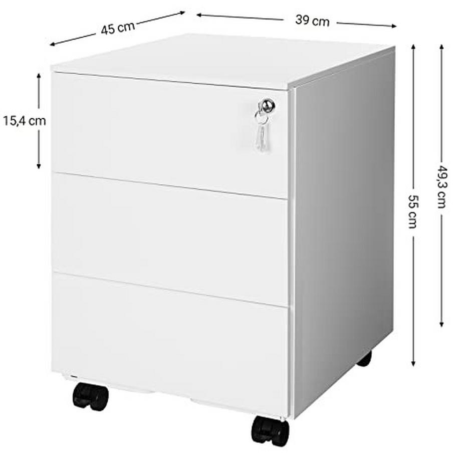 Pricenet Rollbarer Aktenschrank aus Stahl mit 3 Schubladen, Schloss und Rollen  