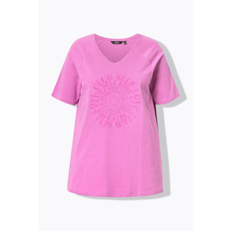Ulla Popken T-shirt flocage encolure en V manches courtes raglan  