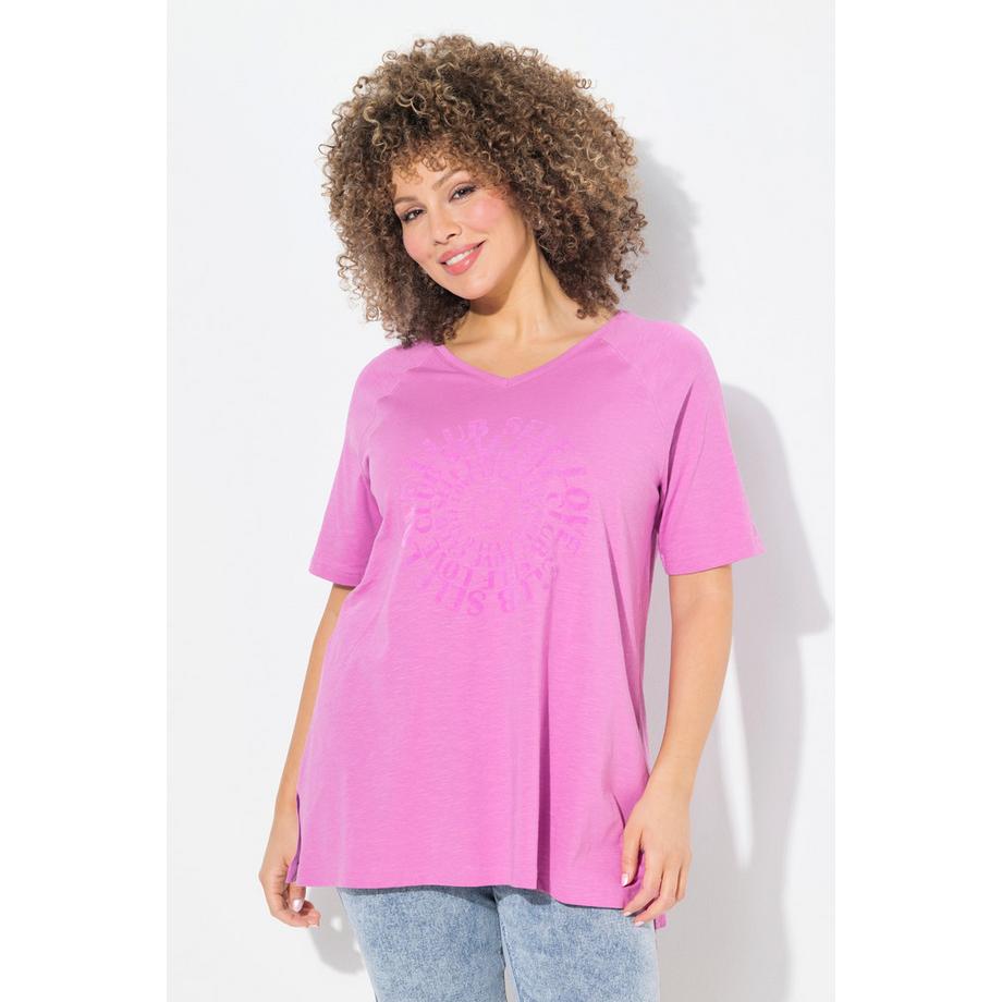 Ulla Popken T-shirt flocage encolure en V manches courtes raglan  