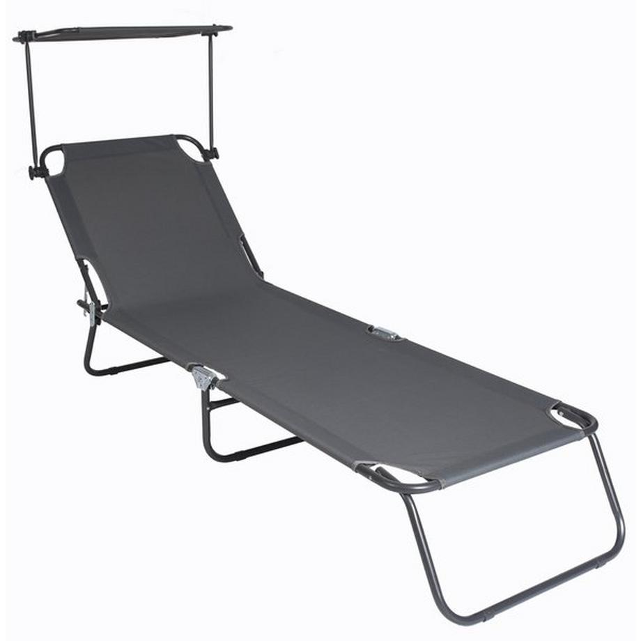 VCM Sonnenliege klappbar | Maße ca. L. 185 x H. 24 x B. 55 cm | Gartenliege faltbar | leicht und kompakt | Liegestuhl mit verstellbarem Sonnendach  