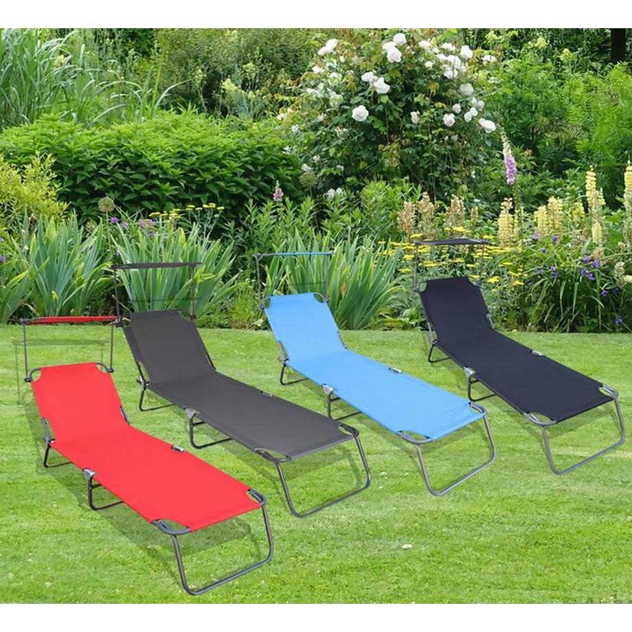 VCM Sonnenliege klappbar | Maße ca. L. 185 x H. 24 x B. 55 cm | Gartenliege faltbar | leicht und kompakt | Liegestuhl mit verstellbarem Sonnendach  