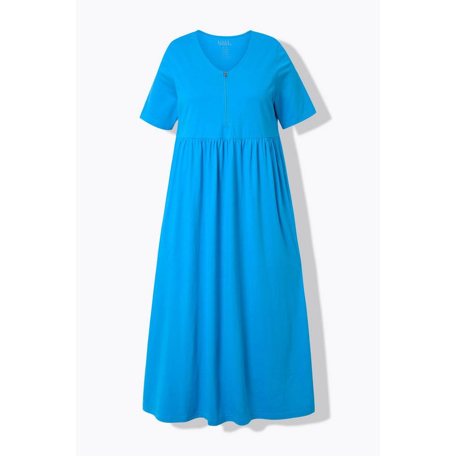 Ulla Popken Robe Maxi A-Line Fermeture Éclair Col V Manches Courtes  