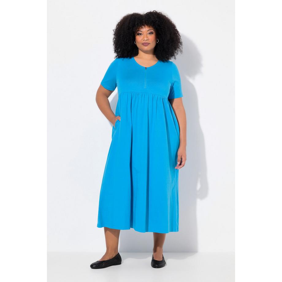 Ulla Popken Robe Maxi A-Line Fermeture Éclair Col V Manches Courtes  