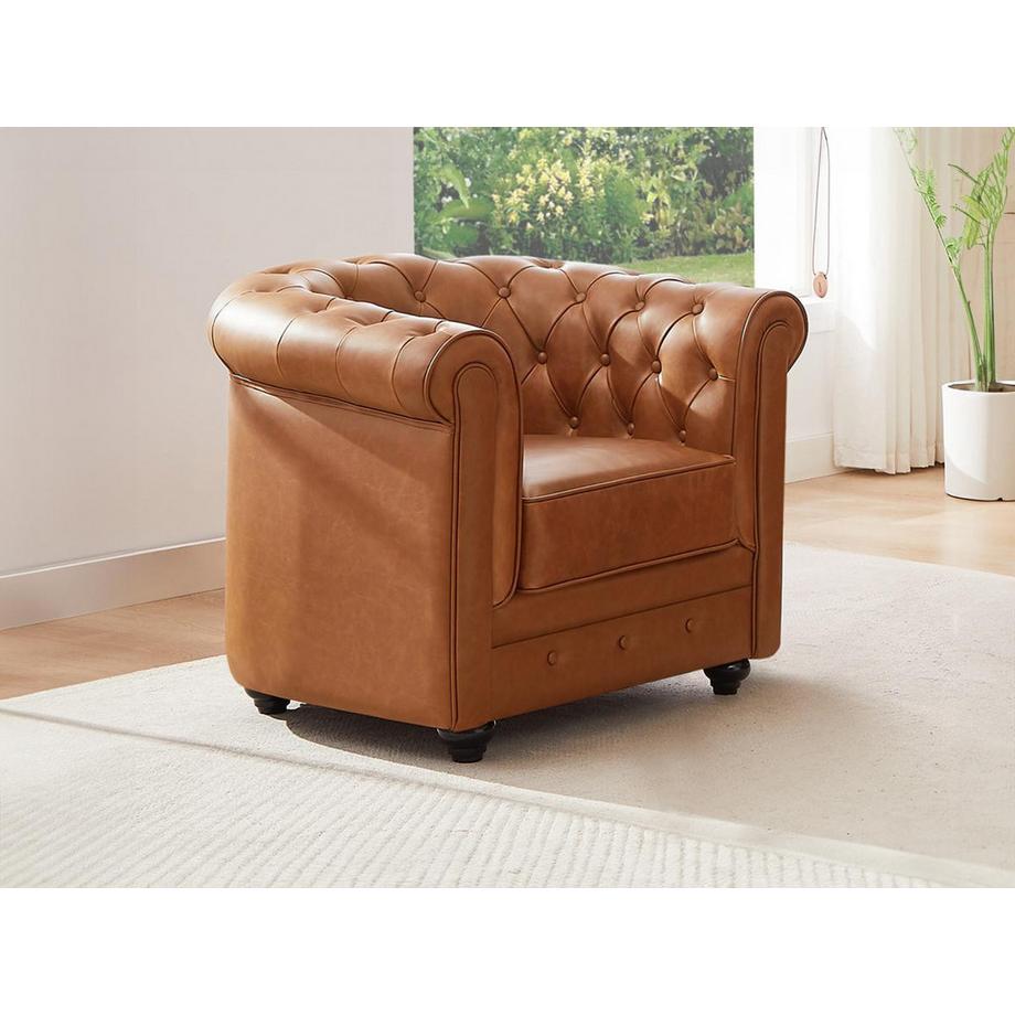 Vente-unique Fauteuil en cuir de vachette camel CHESTERFIELD  
