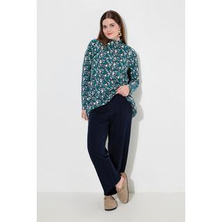 Ulla Popken  Pantalon Rose en molleton de coton bio, jambe large, imprimé feuilles 