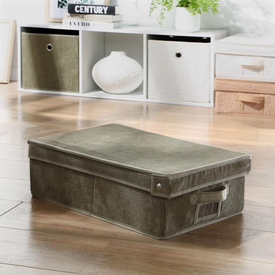 Calicosy Boîte rangement avec couvercle en velours côtelé Kaki - L31,5 cm  