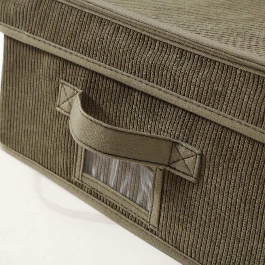 Calicosy Boîte rangement avec couvercle en velours côtelé Kaki - L31,5 cm  