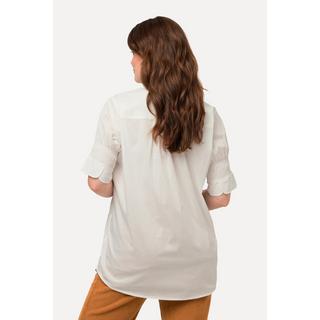 Ulla Popken  Maglia in cotone biologico con colletto da camicia e mezze maniche a punto smock 