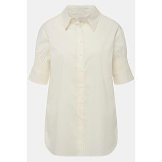 Ulla Popken  Maglia in cotone biologico con colletto da camicia e mezze maniche a punto smock 