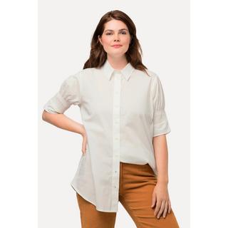 Ulla Popken  Maglia in cotone biologico con colletto da camicia e mezze maniche a punto smock 