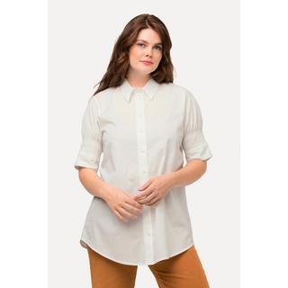 Ulla Popken  Maglia in cotone biologico con colletto da camicia e mezze maniche a punto smock 