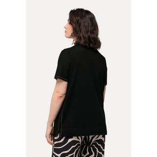 Ulla Popken  T-shirt oversized à col rond et manches courtes. Rivets fantaisie 