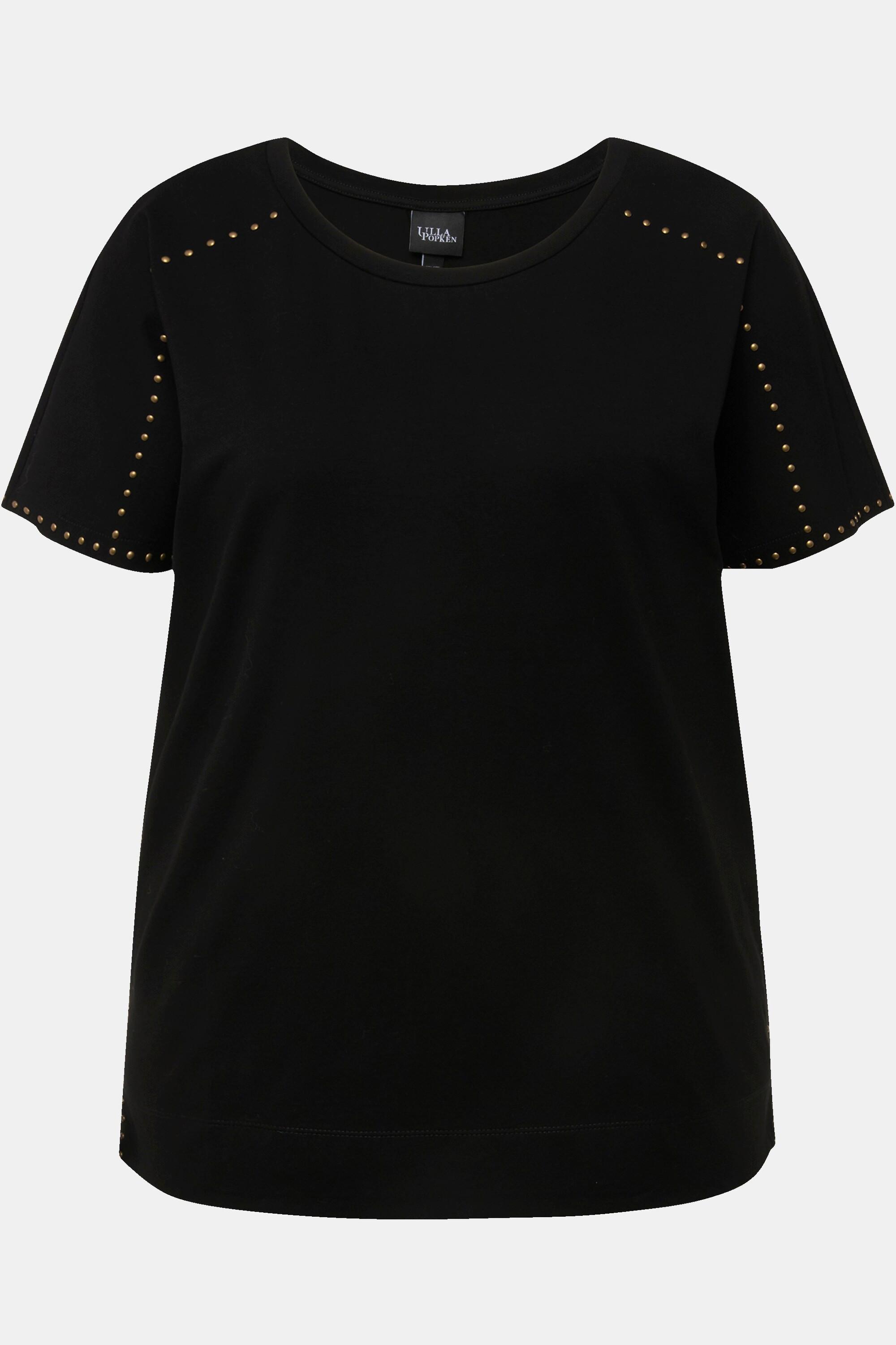 Ulla Popken  T-shirt oversized à col rond et manches courtes. Rivets fantaisie 