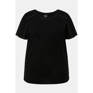 Ulla Popken  T-shirt dal taglio oversize con rivetti, scollo a girocollo e mezze maniche 