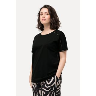 Ulla Popken  T-shirt dal taglio oversize con rivetti, scollo a girocollo e mezze maniche 