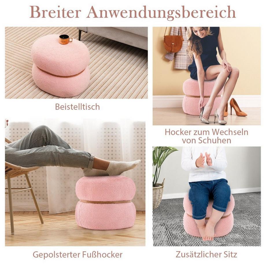 Northio Ovaler Sitzhocker mit Rutschfeste Fußpolster Gepolserter Schminkhocker aus Sherpa Rosa 44 x 35 x 35 cm  