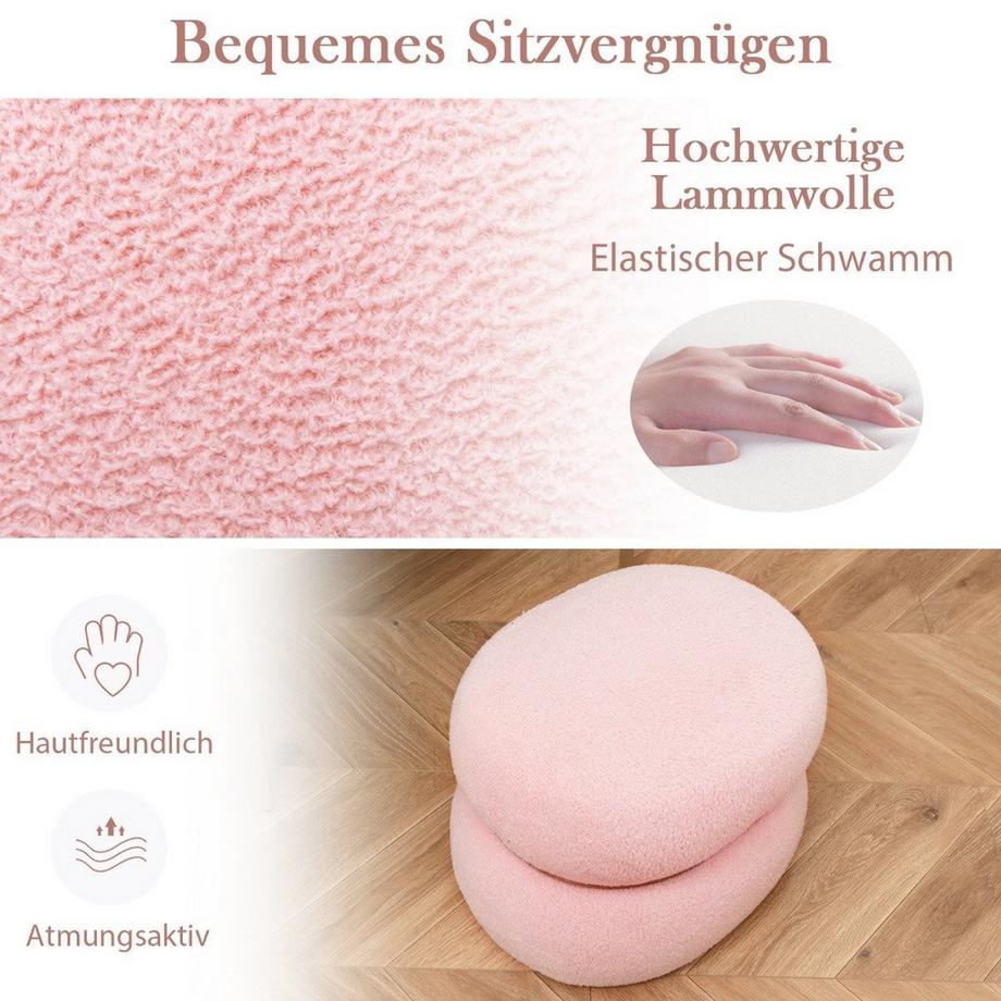 Northio Ovaler Sitzhocker mit Rutschfeste Fußpolster Gepolserter Schminkhocker aus Sherpa Rosa 44 x 35 x 35 cm  