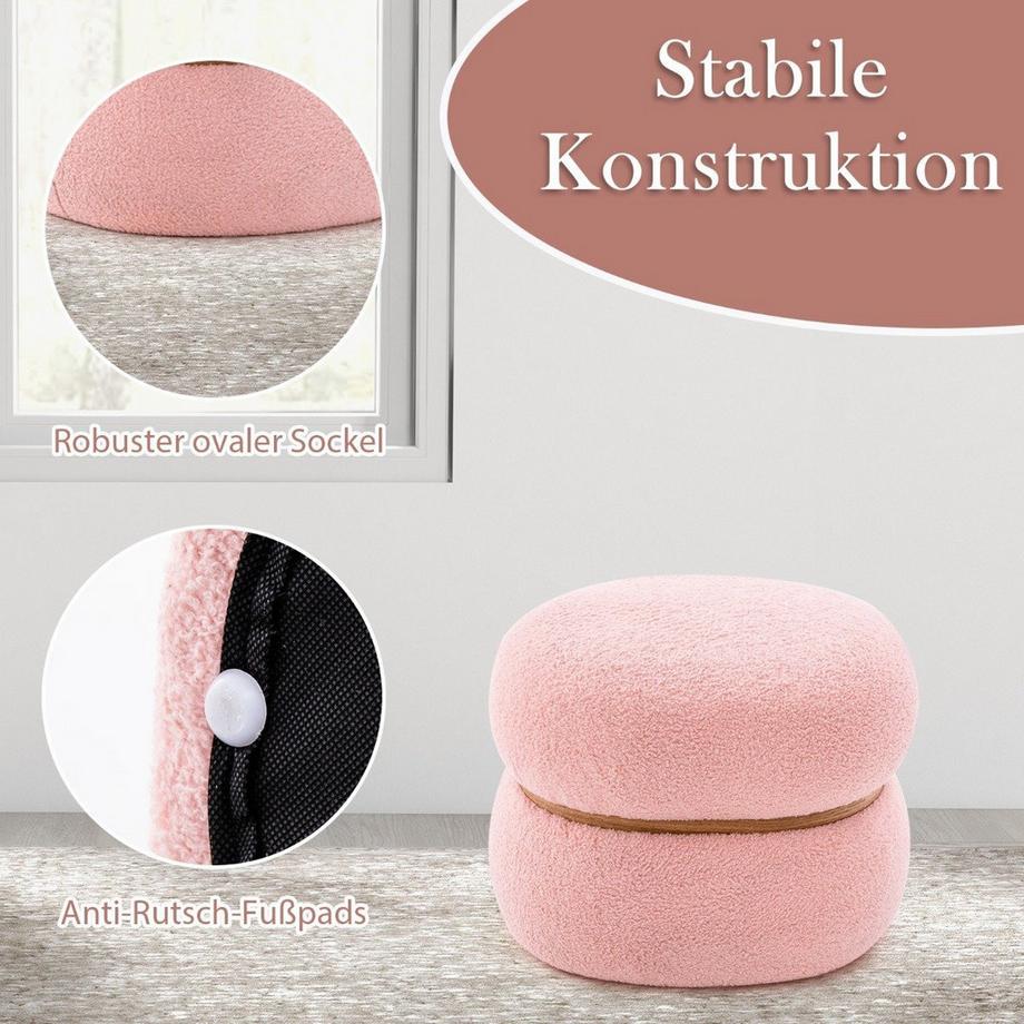 Northio Ovaler Sitzhocker mit Rutschfeste Fußpolster Gepolserter Schminkhocker aus Sherpa Rosa 44 x 35 x 35 cm  