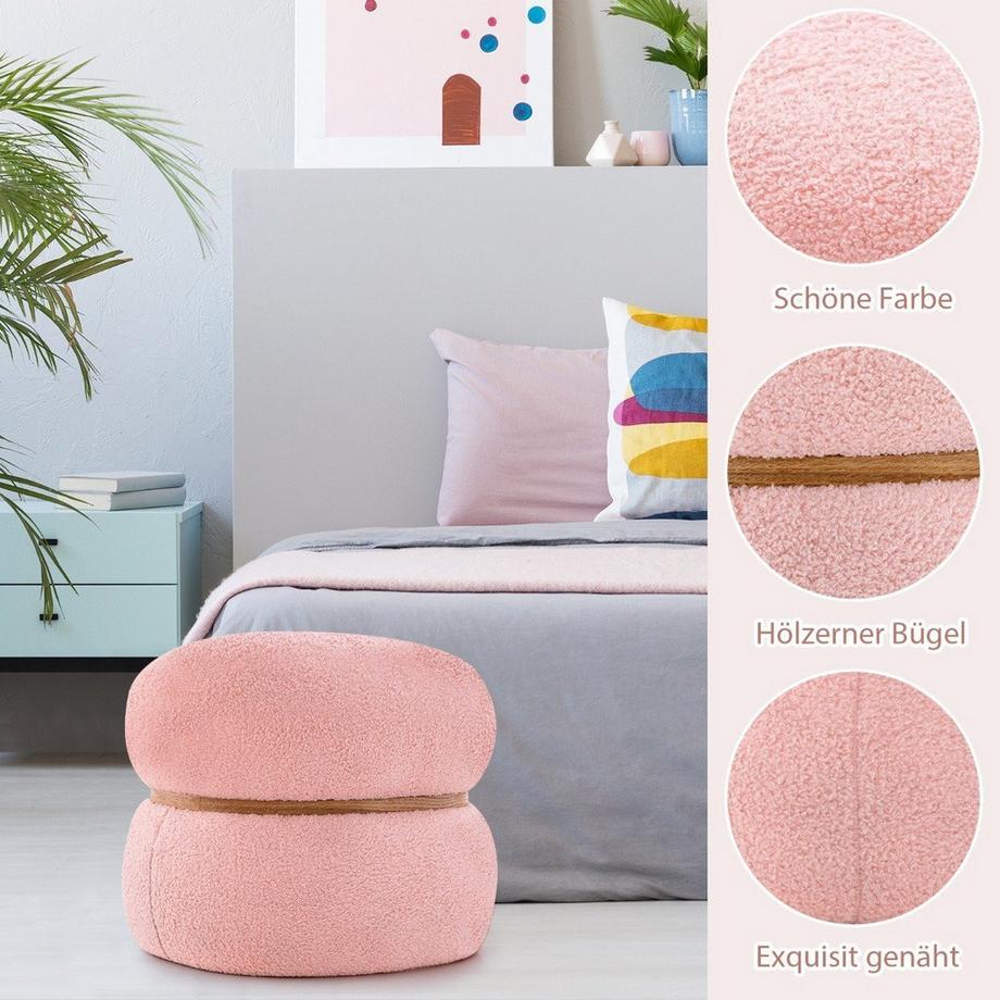 Northio Ovaler Sitzhocker mit Rutschfeste Fußpolster Gepolserter Schminkhocker aus Sherpa Rosa 44 x 35 x 35 cm  