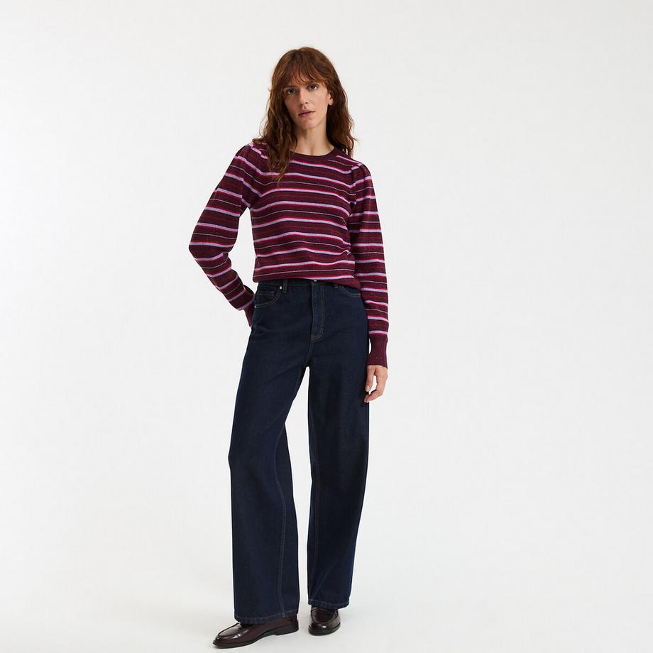 La Redoute Collections Gestreifter Rundhals-Feinstrickpullover mit Glanzgarn  